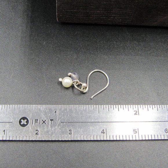 Sterling Silver Tiny Pearl Dangle Earrings Vintage - Picture 3 of 4